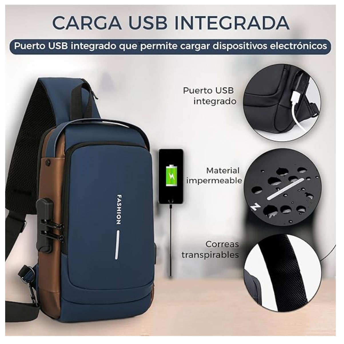 Bolso Antirrobo Puerto Usb Bolso Cruzad